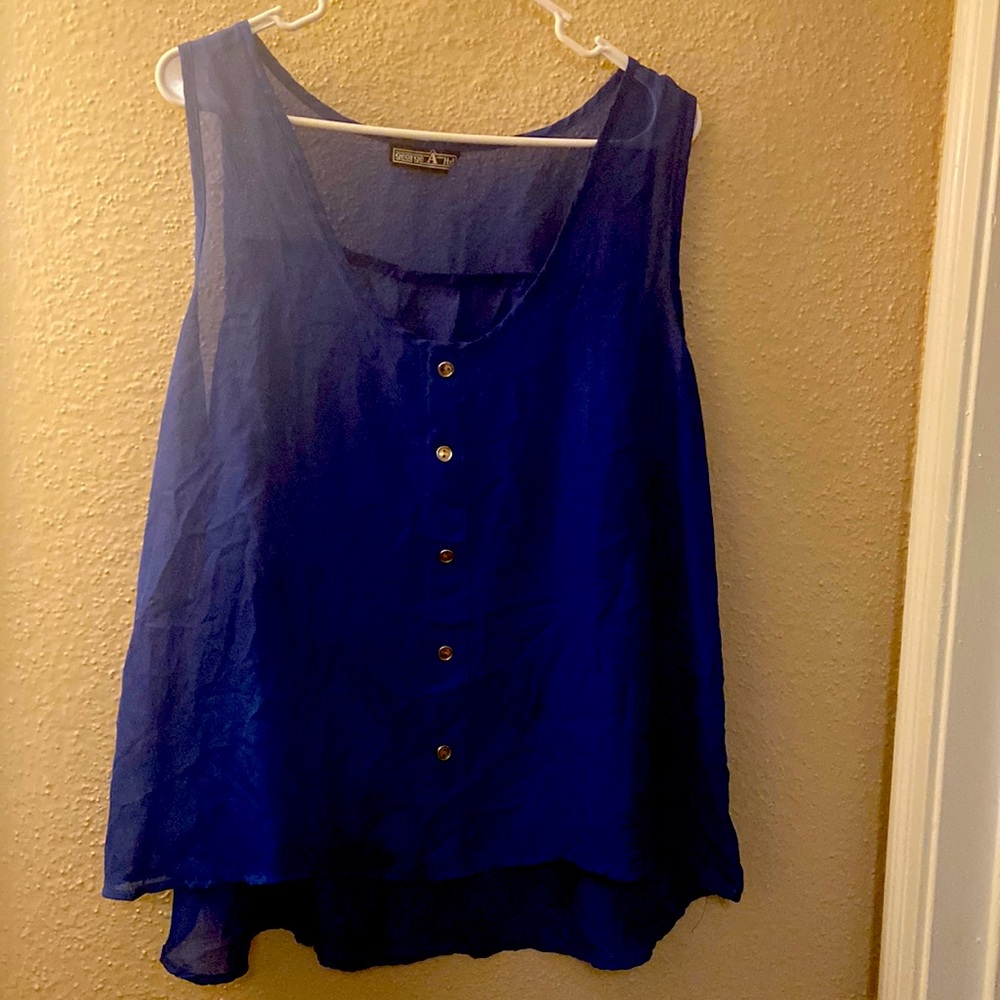 Blue sleeveless blouse